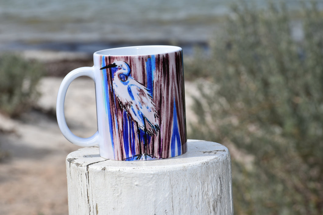 Egret- Grey and Blue Art Mug
